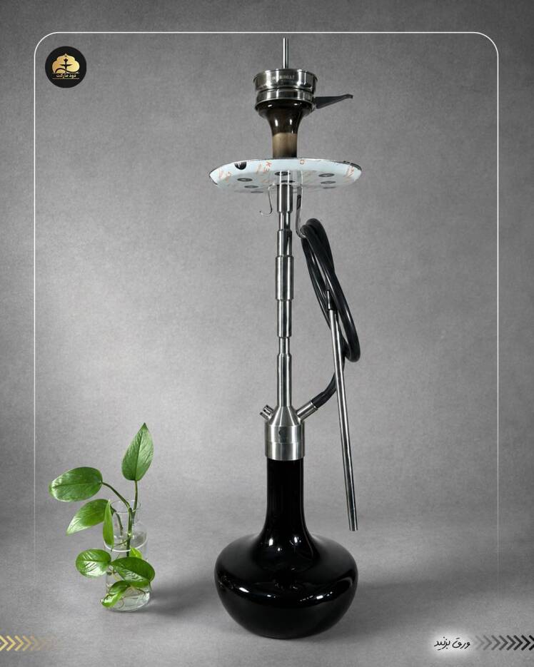 قلیان کرنو کالیفرنیا نقره ای با شیشه ساده مشکی | {اصل + 3 سال گارانتی}
