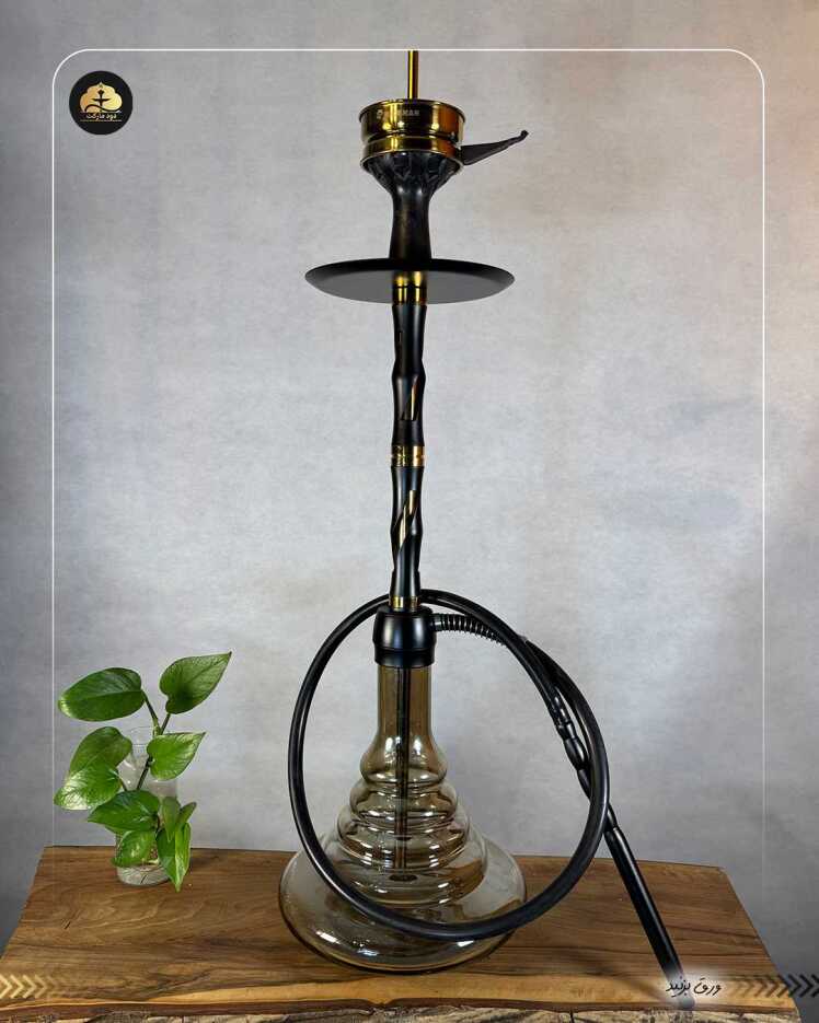 قلیان لوکس کارمانیا کد 130 طلایی مشکی با شیشه دودی 