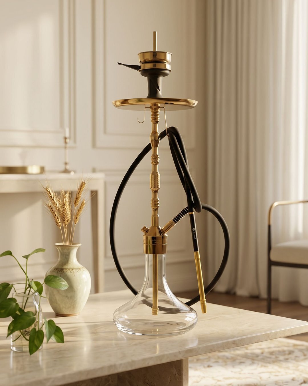  قلیان کرنو مونیخ طلایی با شیشه ساده شفاف {اصل + 3 سال گارانتی} 