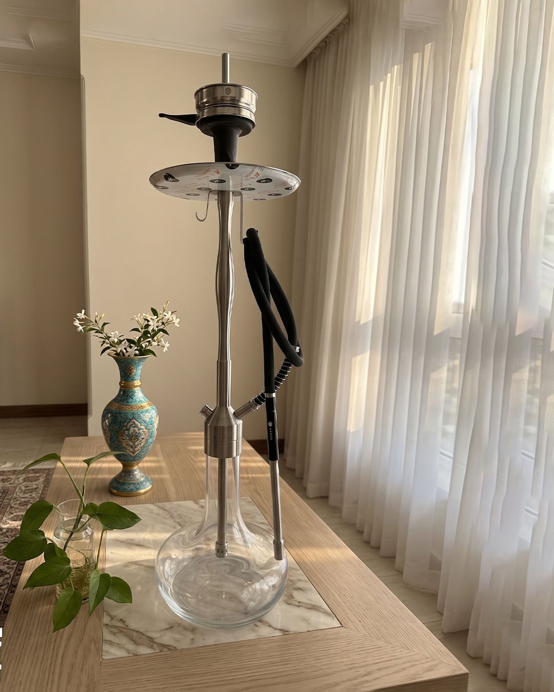  قلیان کرنو نیویورک نقره ای با شیشه ساده شفاف | {اصل + 3 سال گارانتی} 