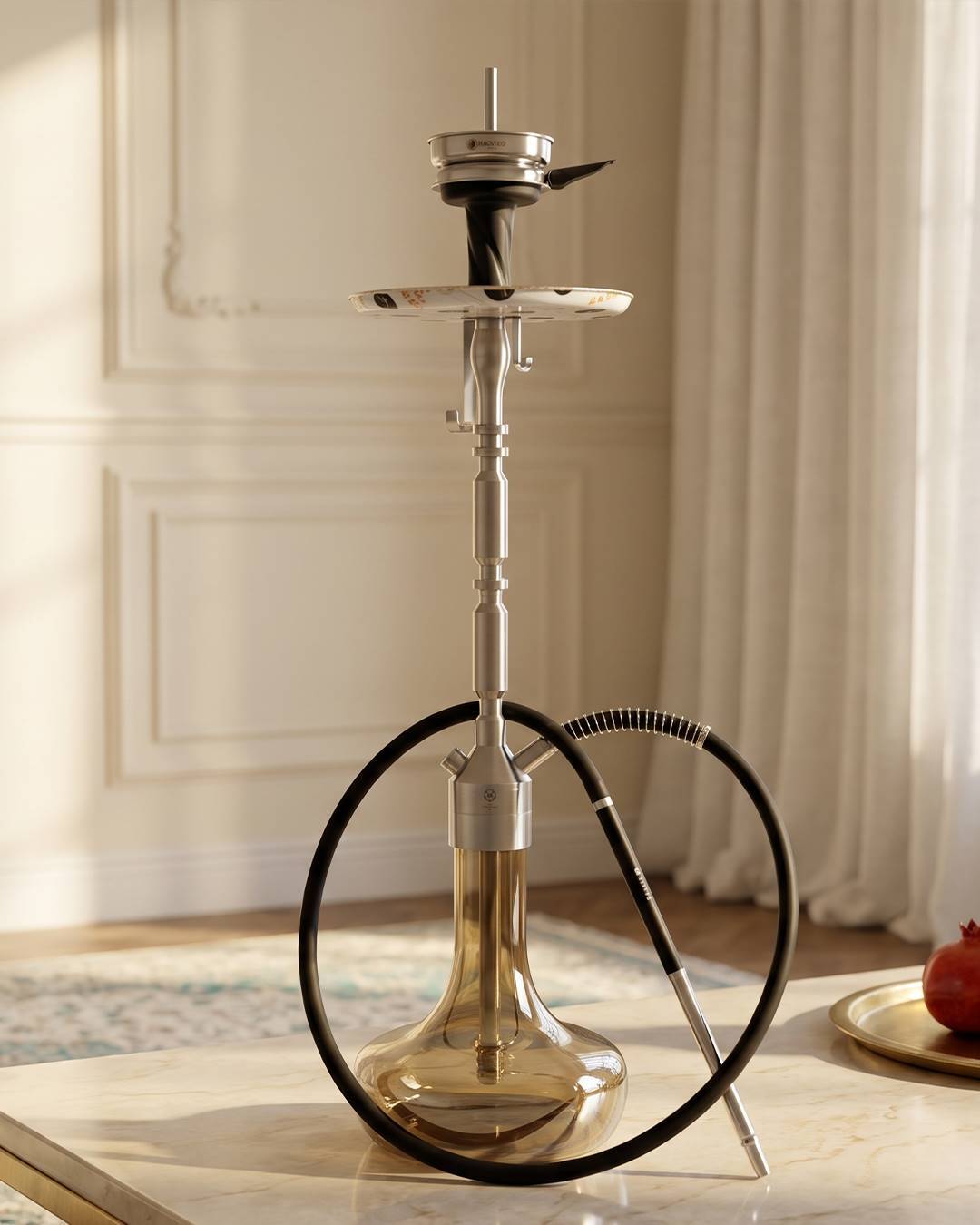  قلیان کرنو مادرید نقره ای با شیشه ساده دودی | {اصل + 3 سال گارانتی} 