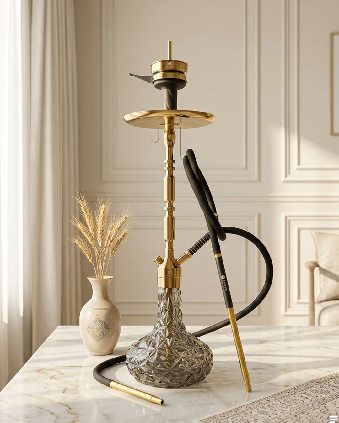  قلیان کرنو مادرید طلایی با شیشه آیس دودی | {اصل + 3 سال گارانتی} 