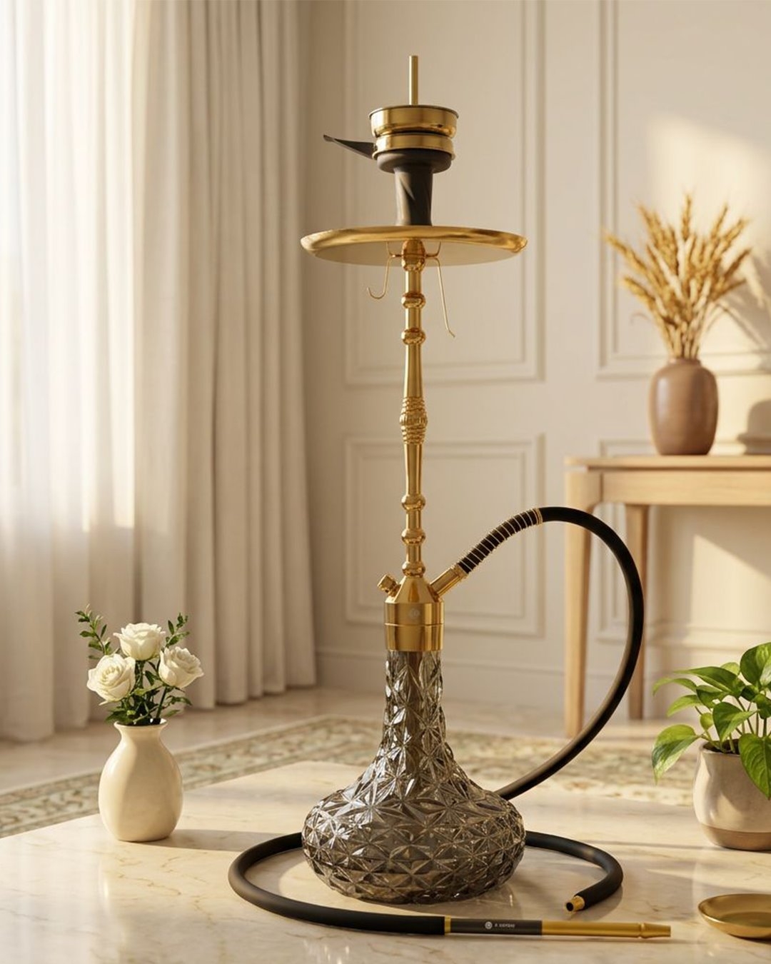 قلیان کرنو پاریس طلایی با شیشه آیس دودی | {اصل + 3 سال گارانتی}