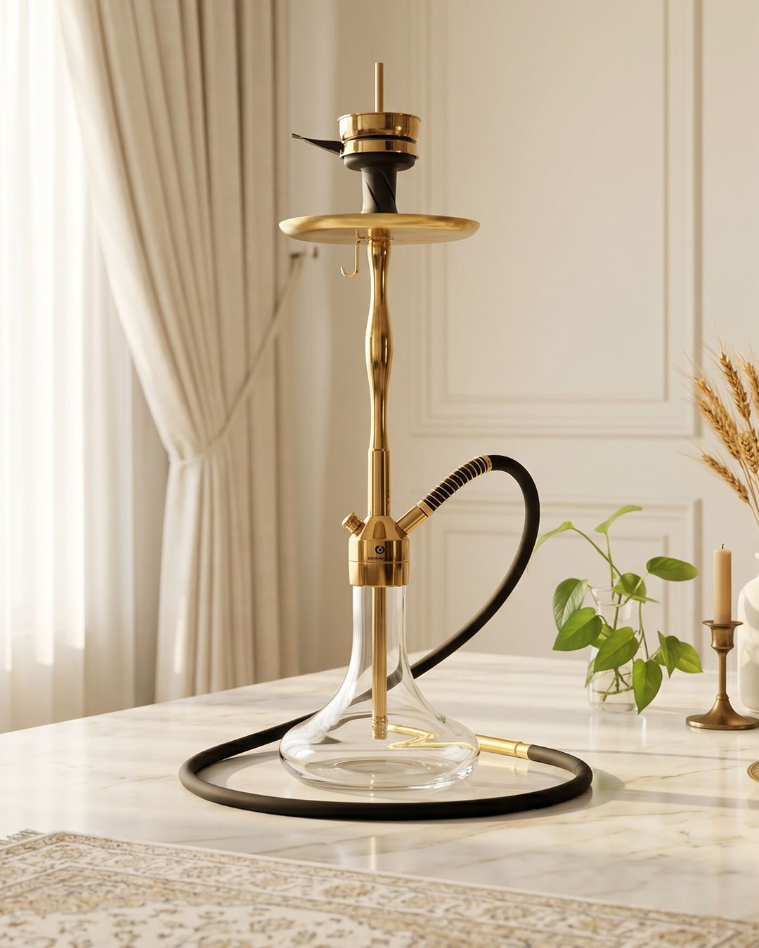  قلیان کرنو نیویورک طلایی با شیشه ساده شفاف | {اصل + 3 سال گارانتی} 