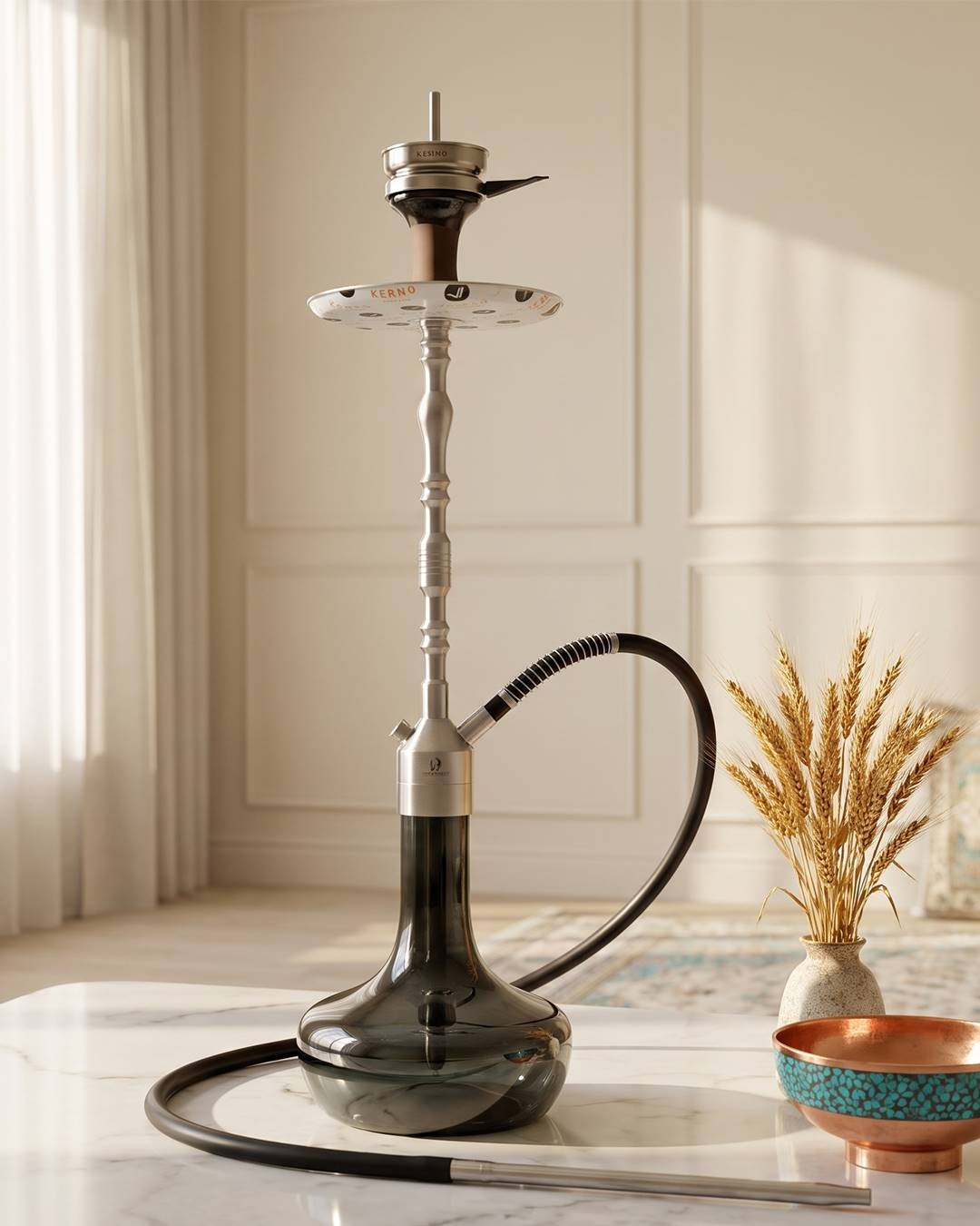 قلیان کرنو مونیخ نقره ای با شیشه ساده جیوه ای {اصل + 3 سال گارانتی}
