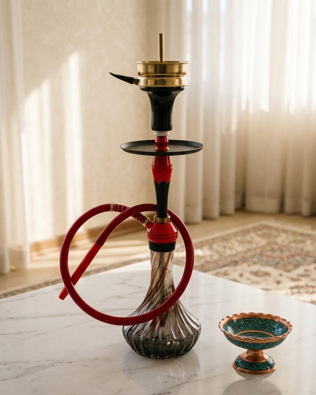  قلیان کارمانیا مدل موج قرمز با شیشه آبرنگی {12 ماه گارانتی + اورجینال} 