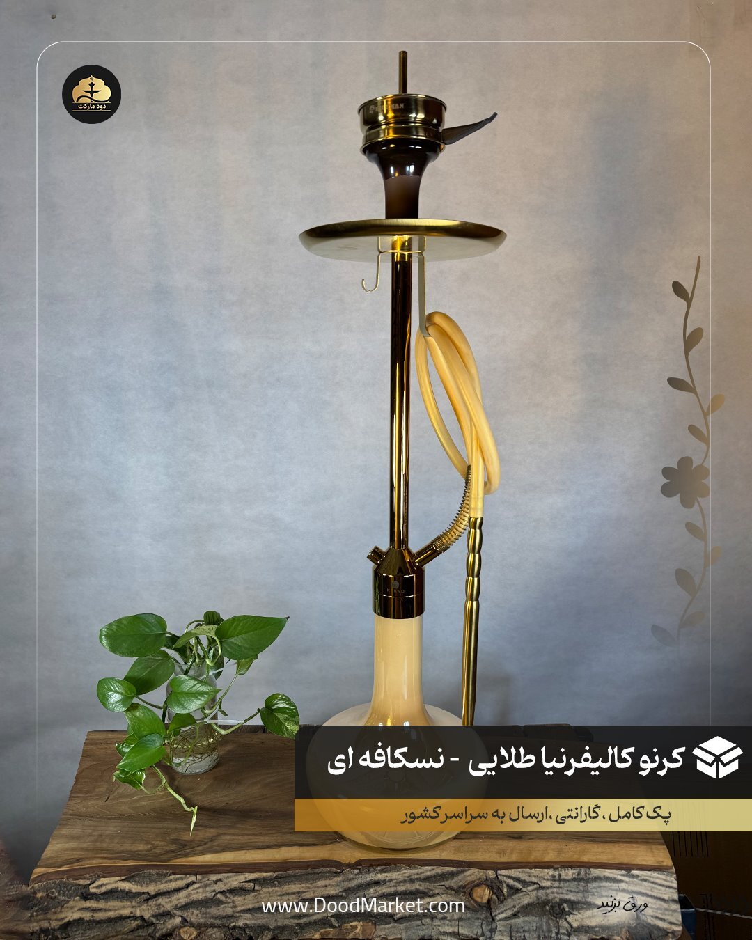  ​ قلیان کرنو تگزاس طلایی با شیشه نسکافه ای | { اصل + 3 سال گارانتی } 