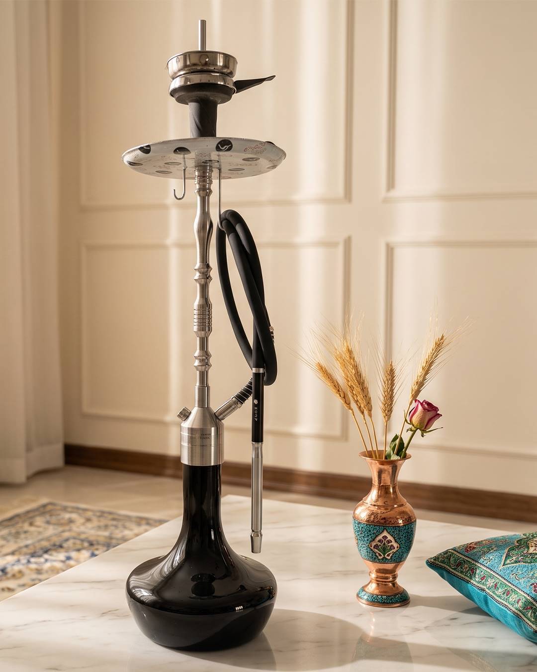  قلیان کرنو مونیخ نقره ای با شیشه ساده مشکی | {اصل + 3 سال گارانتی} 