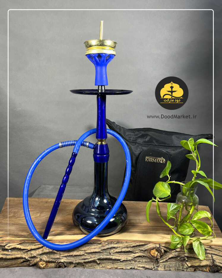  قلیان کارمانیا تنه کوتاه آبی شیشه مشکی | قلیان مسافرتی