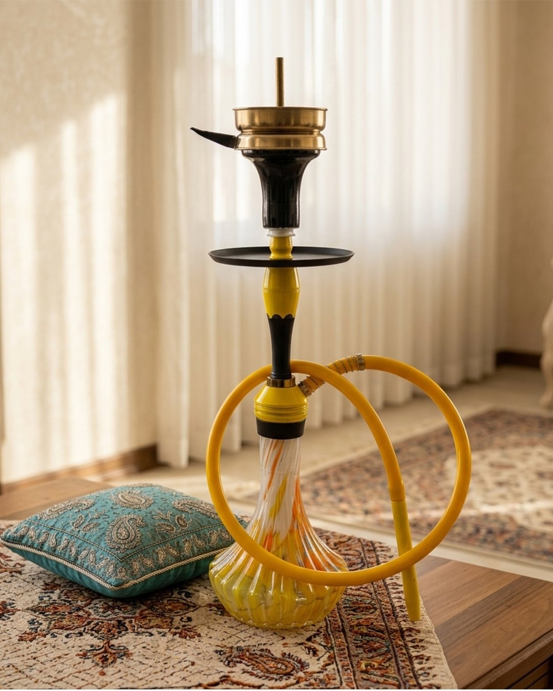  قلیان کارمانیا مدل موج زرد با شیشه آبرنگی {12 ماه گارانتی + اورجینال} 