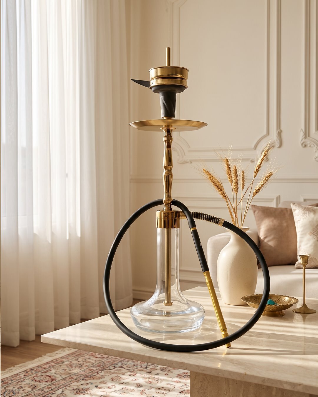 قلیان کرنو بوگاتی لارج طلایی شیشه شفاف