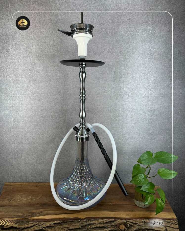 قلیان کارمانیا تنه شمشم نقره ای با شیشه آیس شفاف