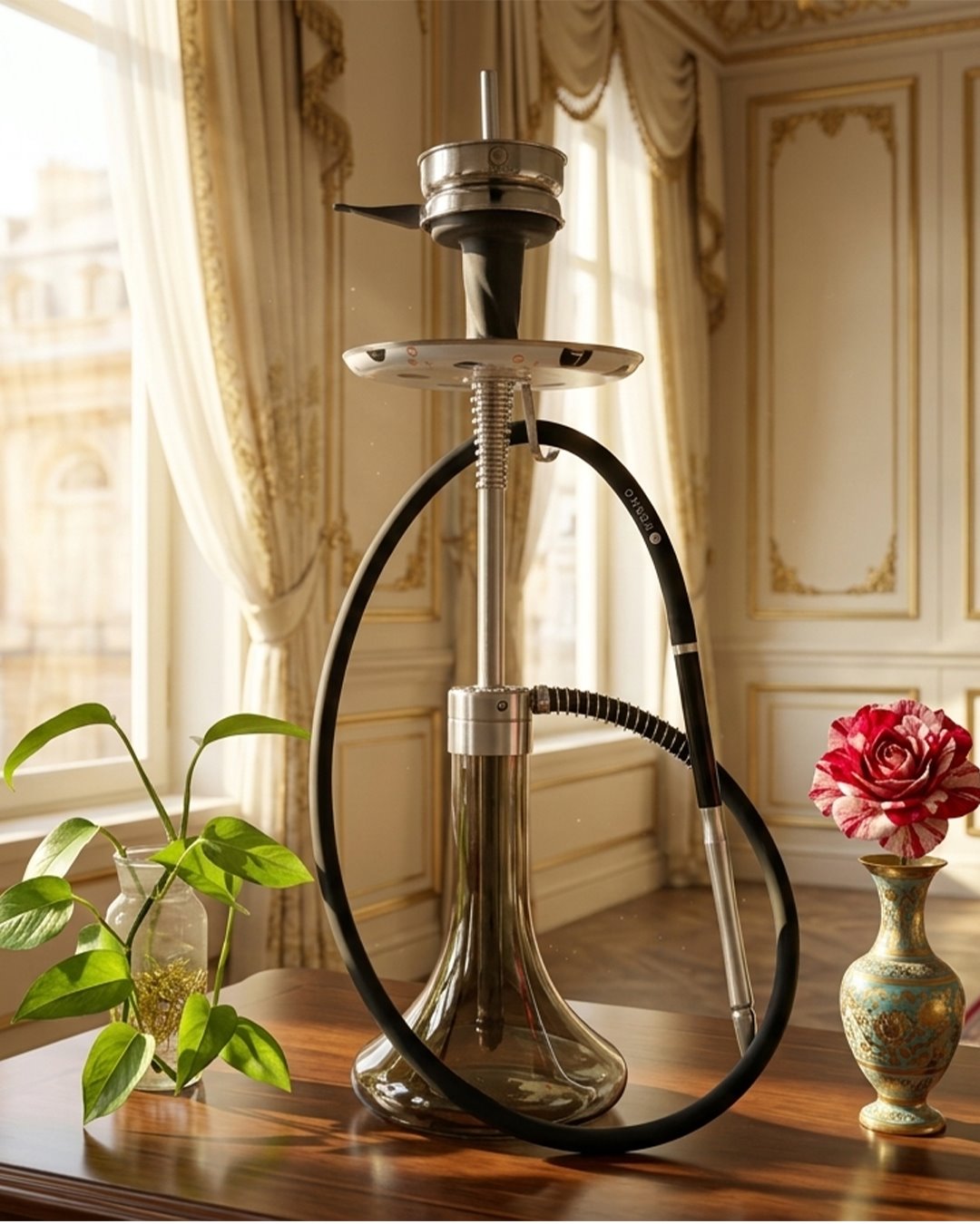 قلیان کرنو دراگون لارج نقره ای با شیشه دودی