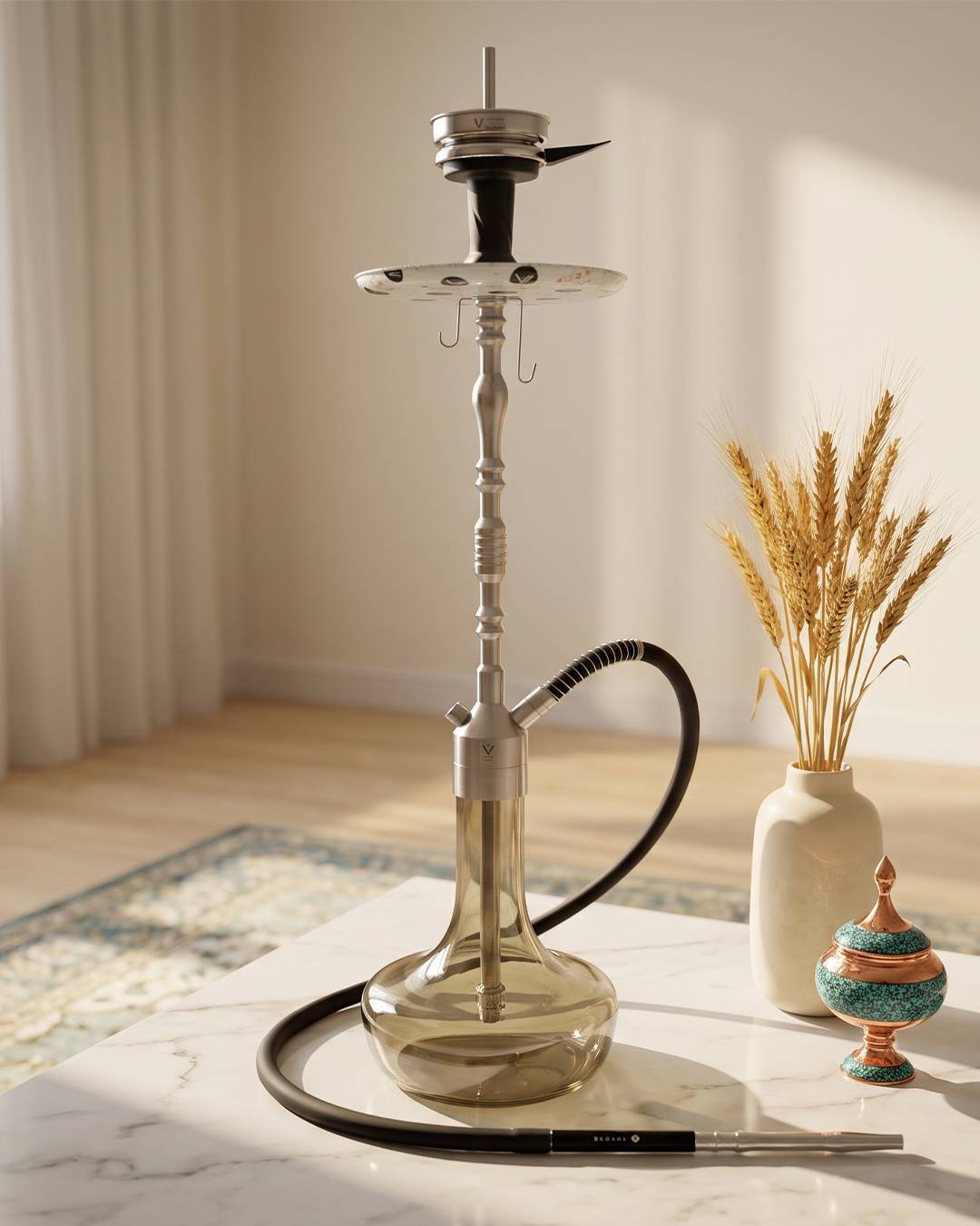 قلیان کرنو مونیخ نقره ای با شیشه ساده دودی {اصل + 3 سال گارانتی}