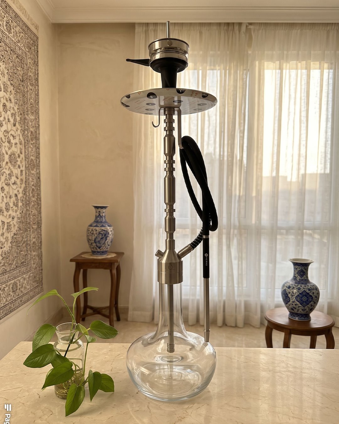 قلیان کرنو بارسلون نقره ای با شیشه ساده شفاف {اورجینال + 36 ماه گارانتی}