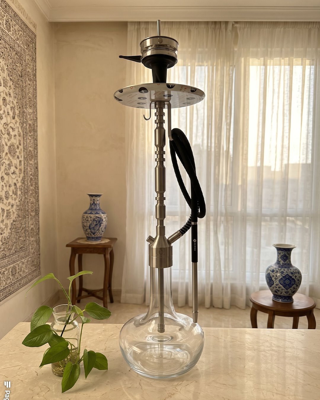 قلیان کرنو بارسلون نقره ای با شیشه ساده شفاف | {اصل + 3 سال گارانتی}