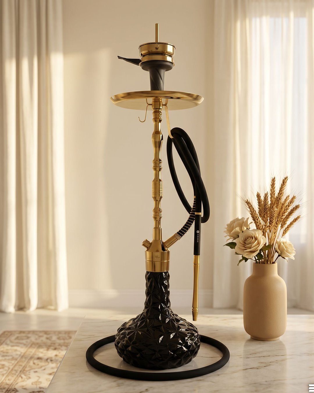 قلیان کرنو مونیخ طلایی با شیشه آیس مشکی {اصل + 3 سال گارانتی} 