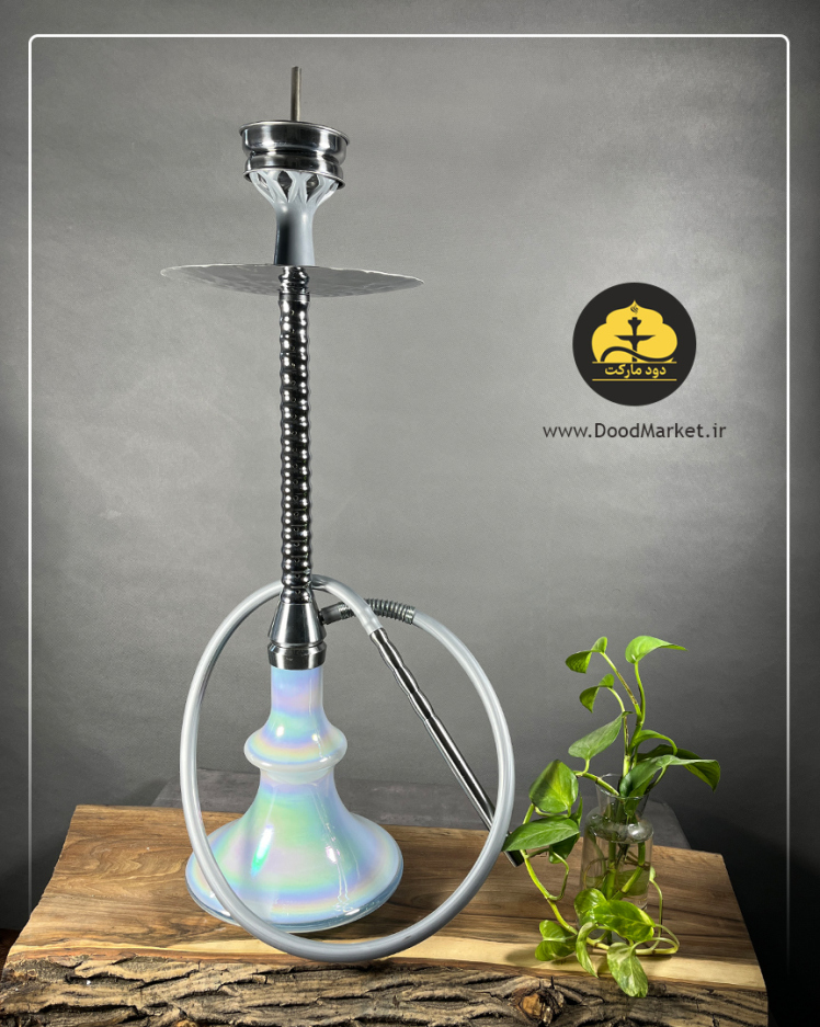 قلیان تمام سوپاپ کارمانیا نقره ای شیشه صدفی | قلیان پیچی