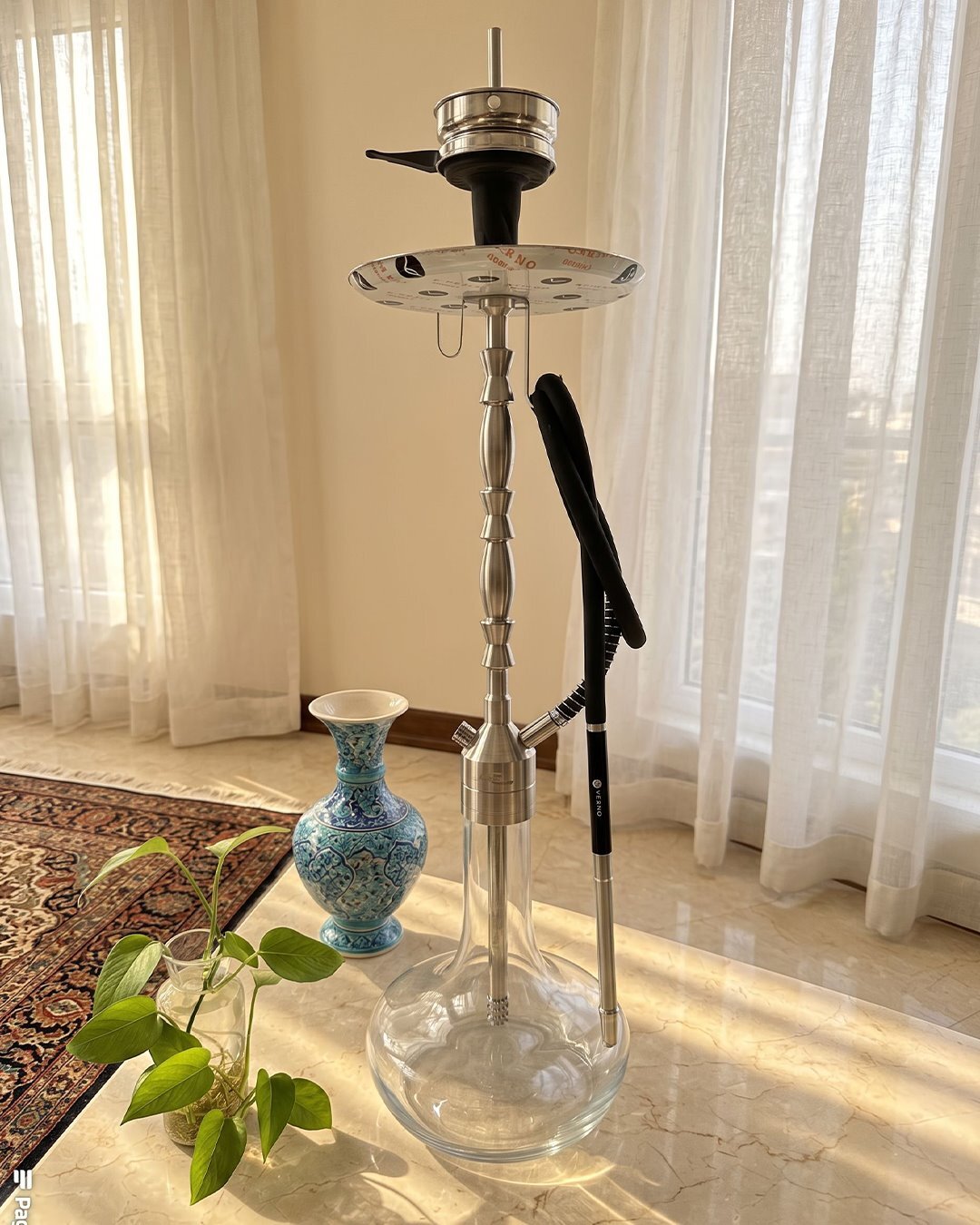 قلیان کرنو لندن نقره ای با شیشه ساده شفاف | {اصل + 3 سال گارانتی}
