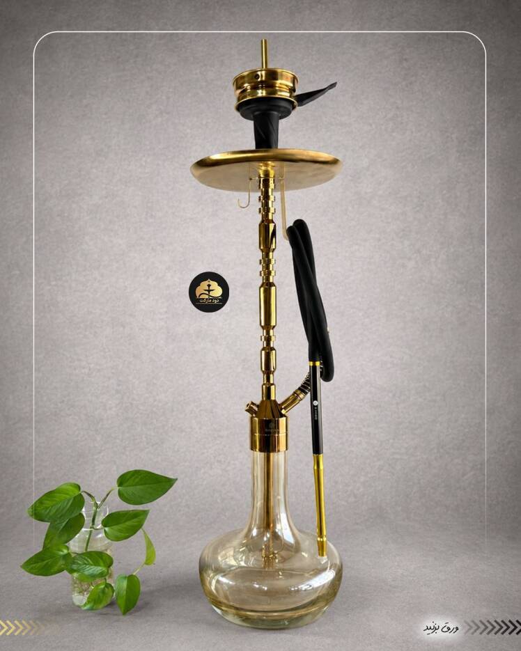 قلیان کرنو بارسلون طلایی با شیشه ساده عسلی| {اصل + 3 سال گارانتی}