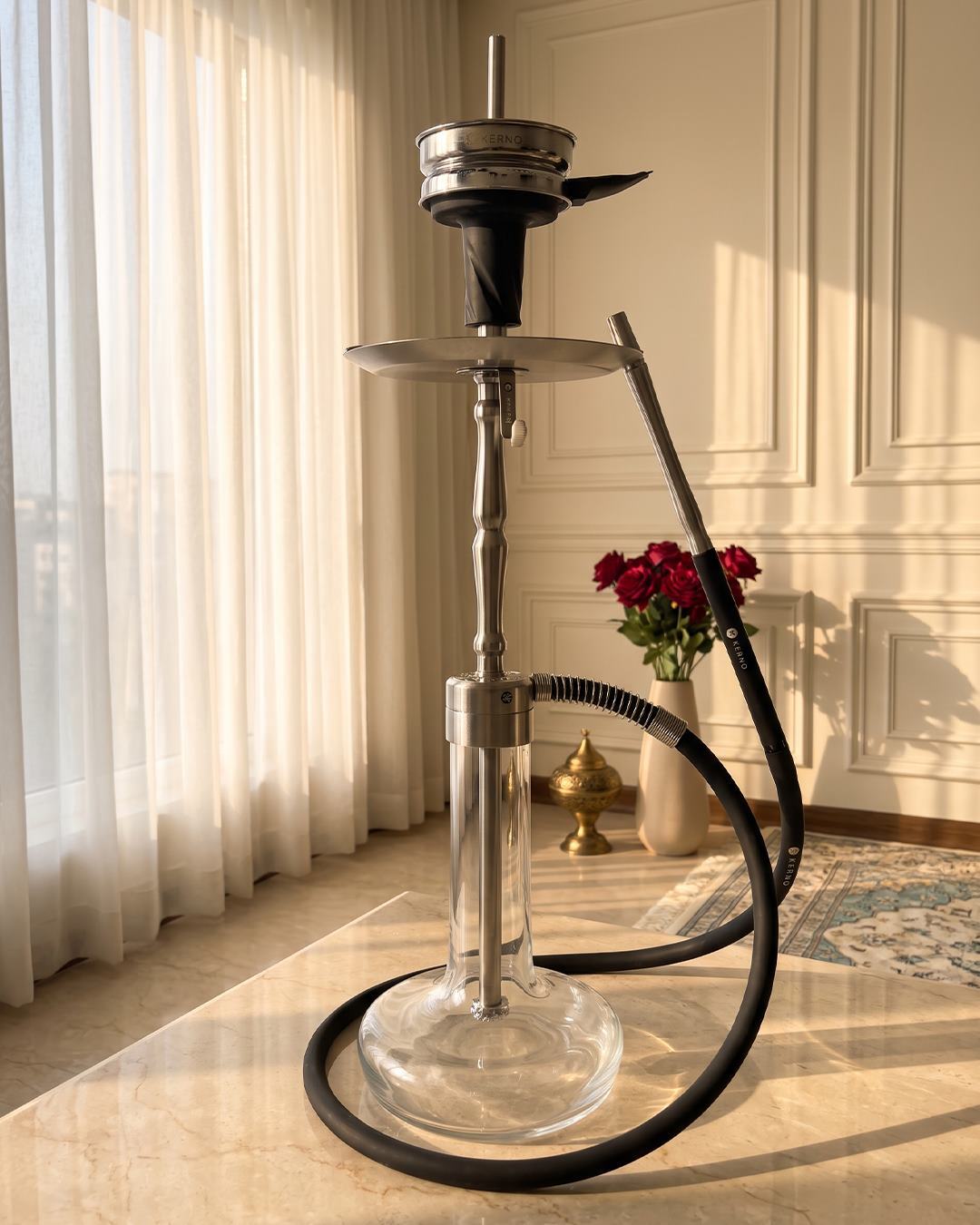  قلیان کرنو بوگاتی لارج نقره ای شیشه شفاف {اورجینال + 36 ماه گارانتی} 
