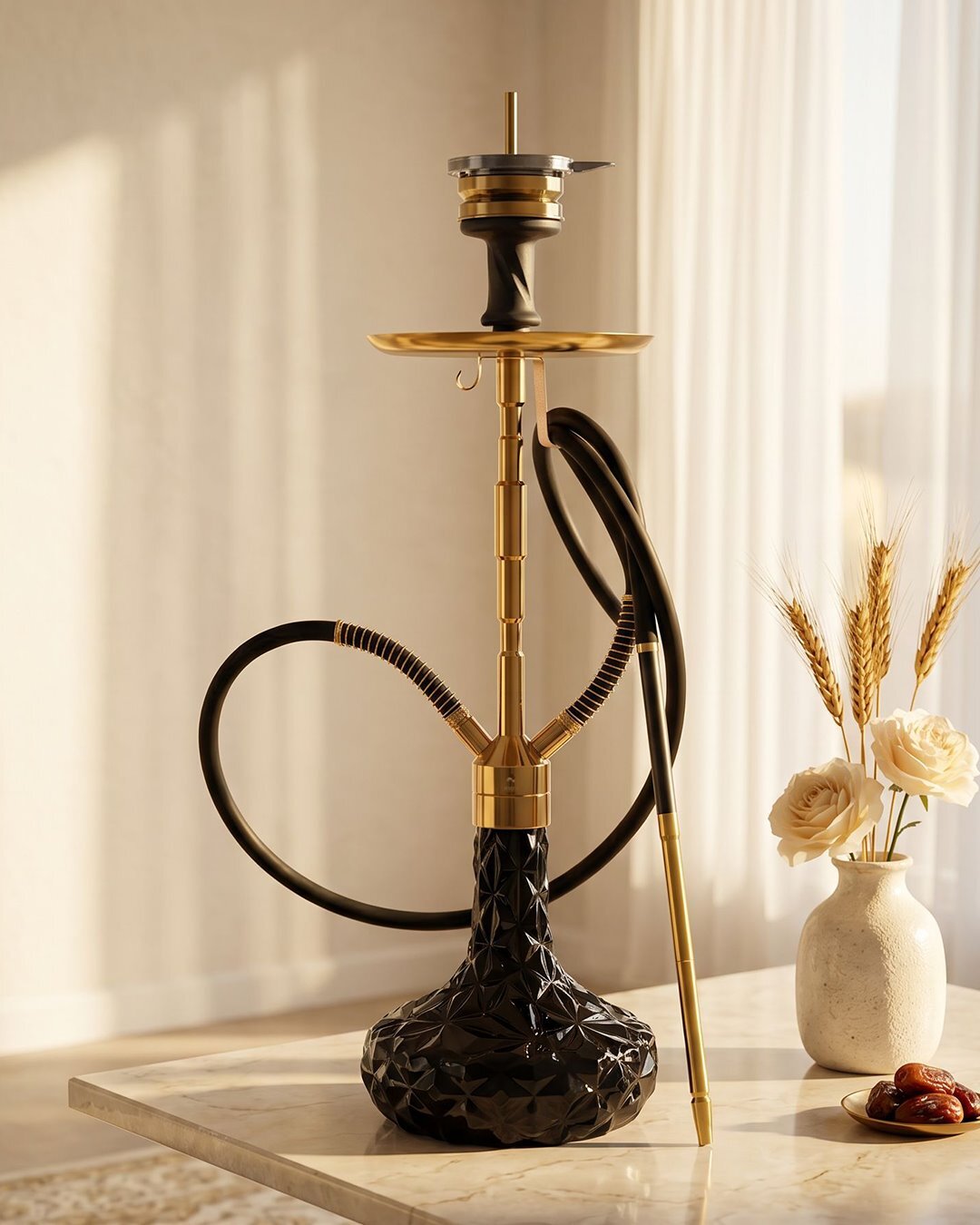  قلیان کرنو کالیفرنیا طلایی با شیشه آیس مشکی | {اصل + 3 سال گارانتی} 