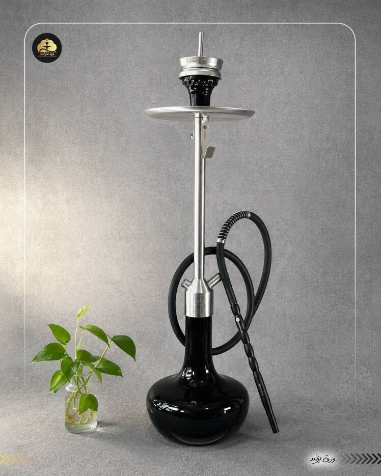 قلیان کرنو تگزاس نقره ای با شیشه ساده مشکی | {اصل + 3 سال گارانتی}