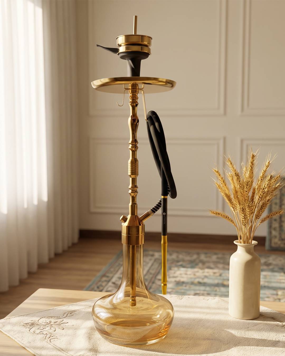 قلیان کرنو مونیخ طلایی با شیشه ساده عسلی {اصل + 3 سال گارانتی} 