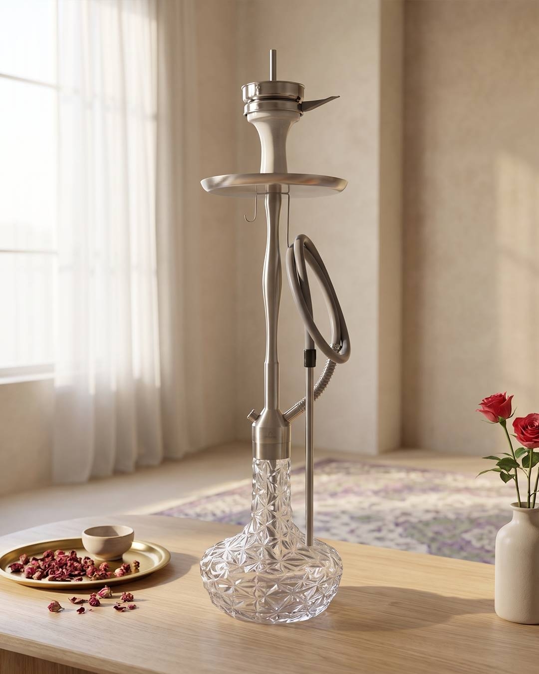  قلیان کرنو نیویورک نقره ای با شیشه آیس هفت رنگ | {اصل + 3 سال گارانتی} 