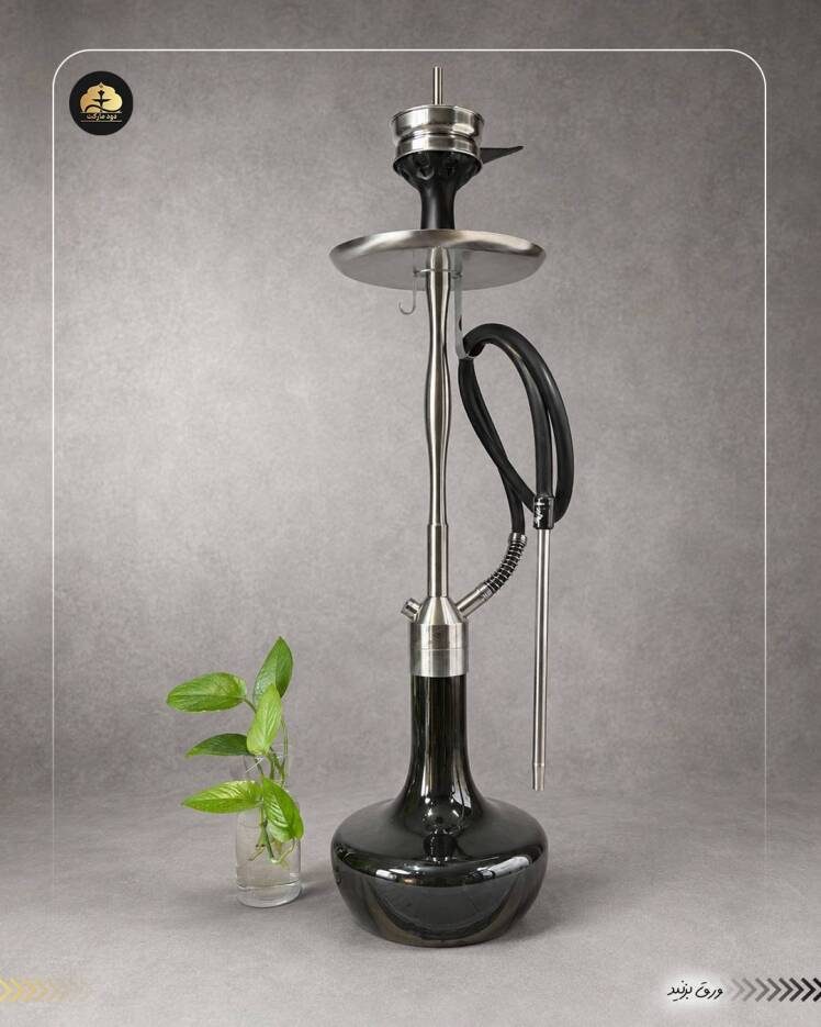 قلیان کرنو نیویورک نقره ای با شیشه ساده مشکی | {اصل + 3 سال گارانتی}