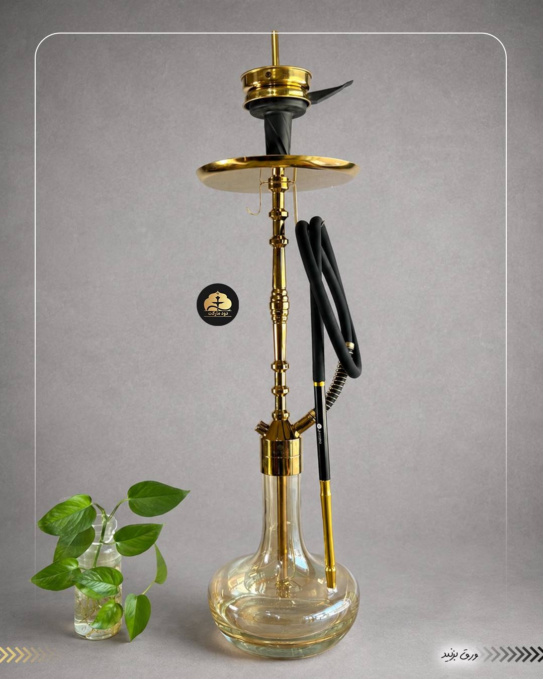 قلیان کرنو پاریس طلایی با شیشه ساده عسلی | {اصل + 3 سال گارانتی}