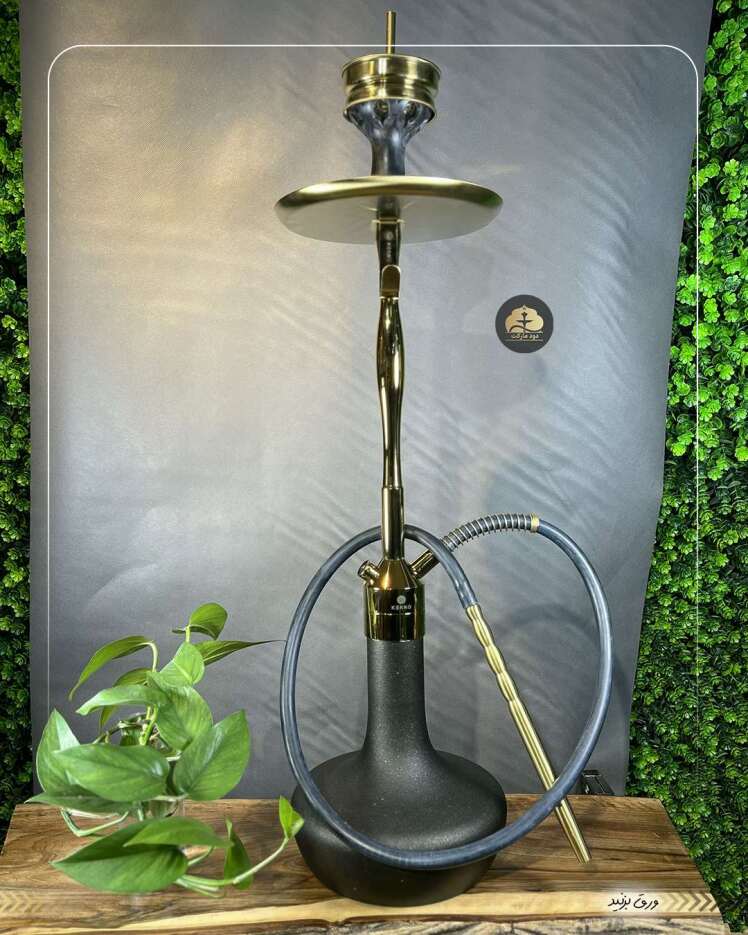 قلیان لوکس کرنو طلایی با شیشه ی شاین مشکی