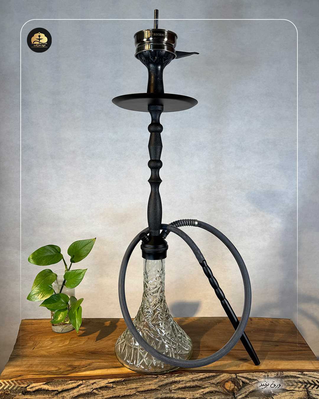 قلیان کارمانیا تنه شمش مشکی با شیشه آیس شفاف