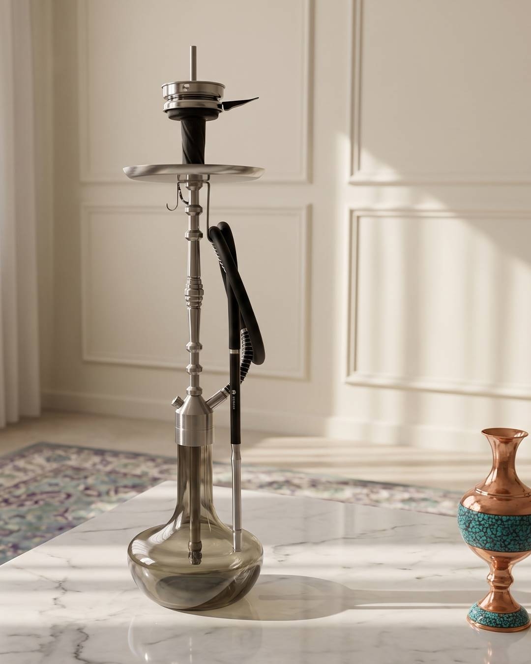  قلیان کرنو پاریس نقره ای با شیشه ساده دودی | {اصل + 3 سال گارانتی} 